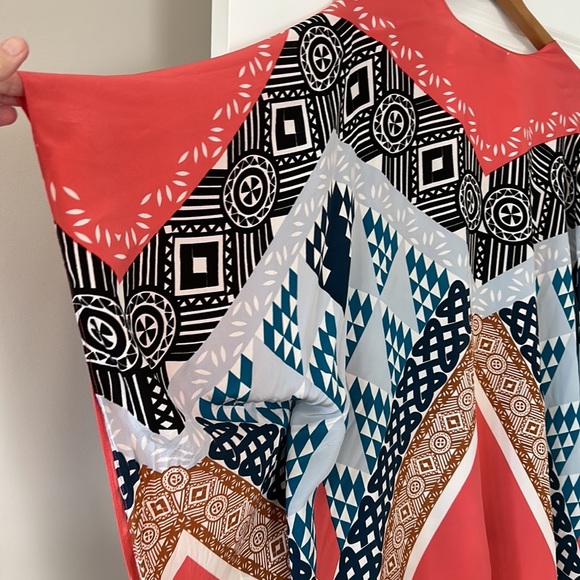 Matison Stone Silk Kimono, Open Front in Orange Teal Black Grey Rust - Picture 9 of 12